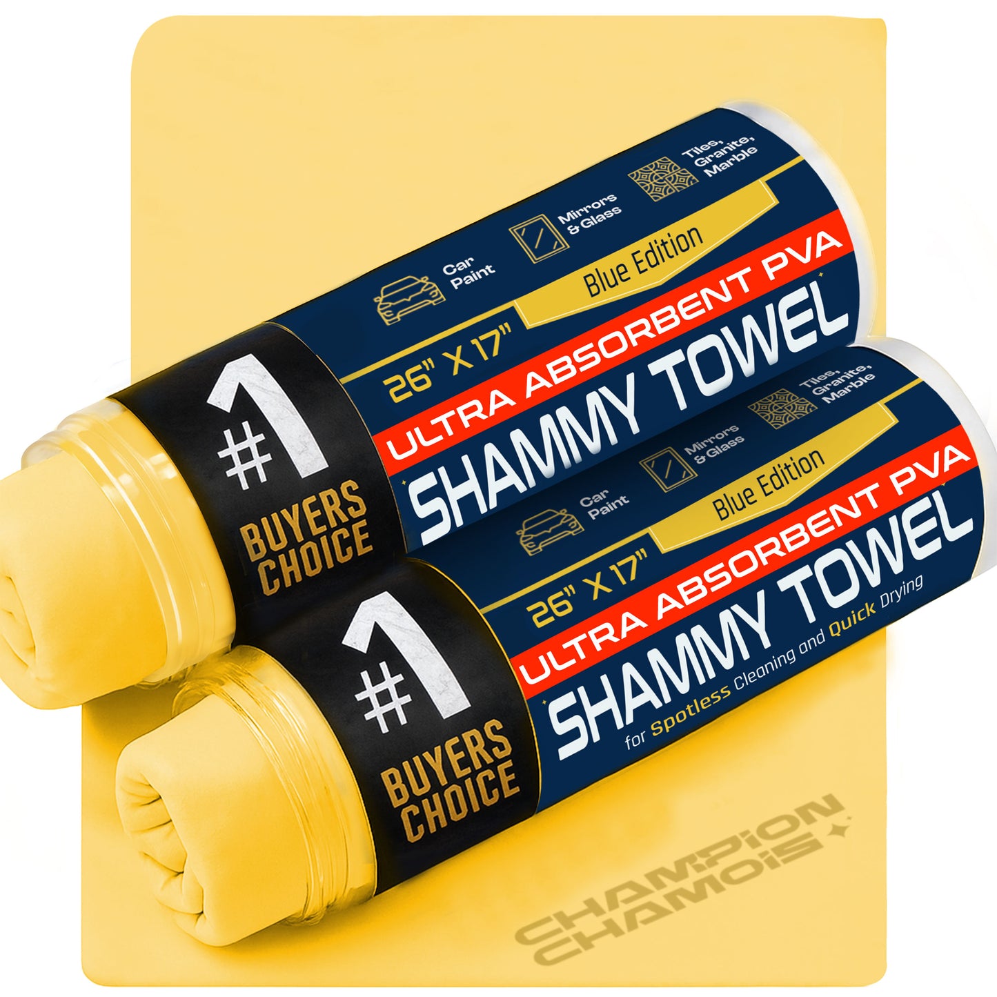 UltraAbsorb+ Premium Car Drying Shammy Cloth - 2 Pack (26"x17") - Original