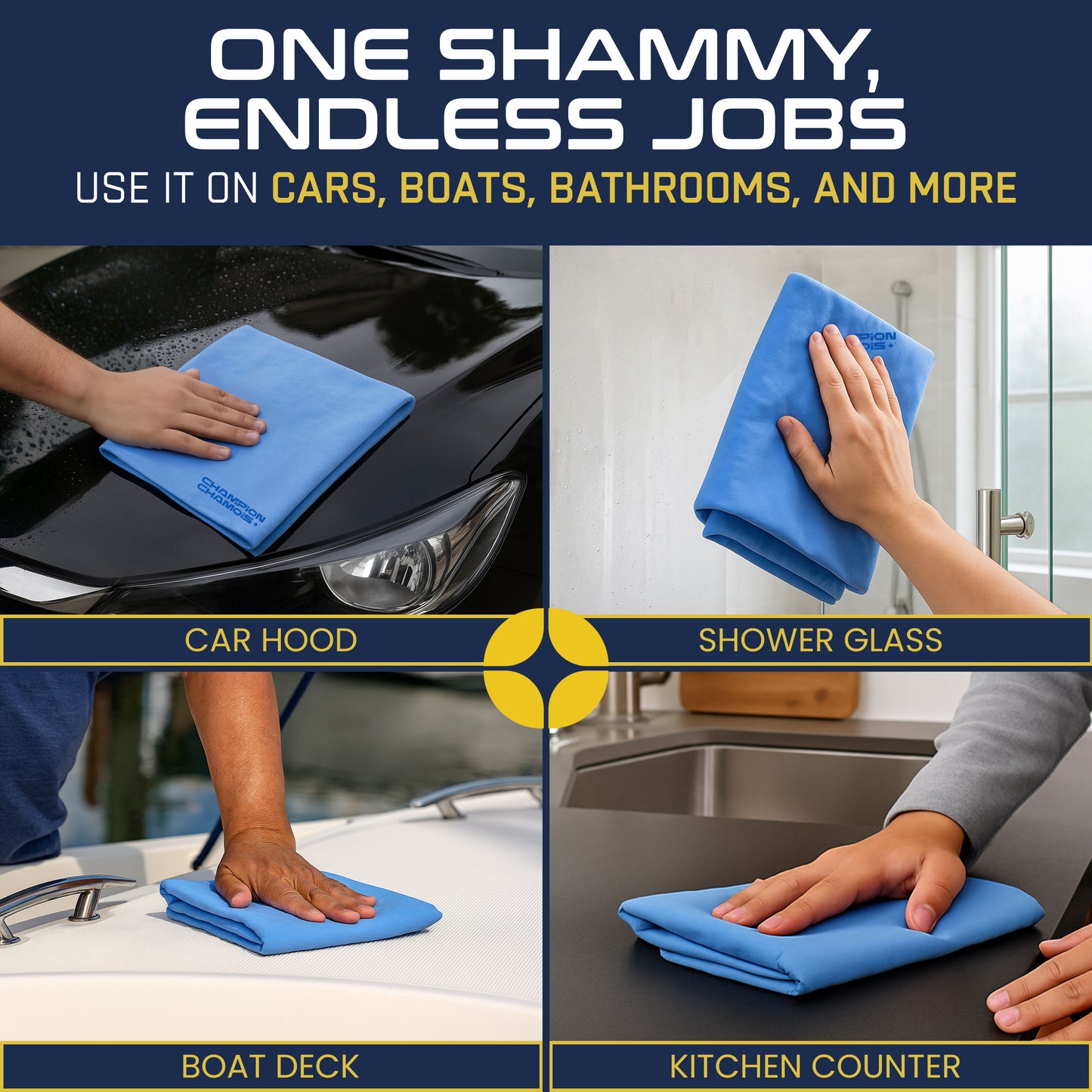 UltraAbsorb+ Premium Car Drying Shammy Cloth - 2 Pack (26"x17") - Blue Edition