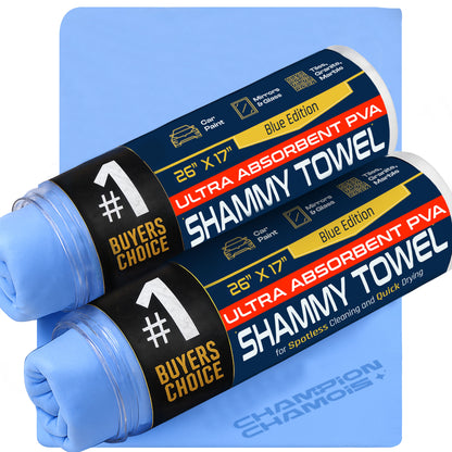 UltraAbsorb+ Premium Car Drying Shammy Cloth - 2 Pack (26"x17") - Blue Edition