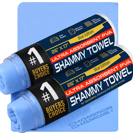 UltraAbsorb+ Premium Car Drying Shammy Cloth - 2 Pack (26"x17") - Blue Edition