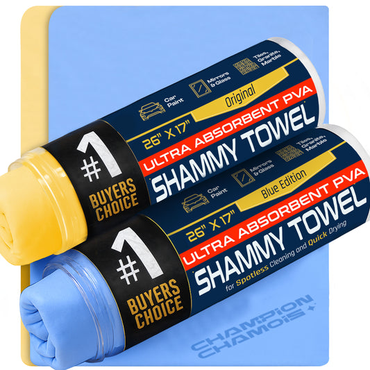 UltraAbsorb+ Premium Car Drying Shammy Cloth - 2 Pack (26"x17") - Original + Blue