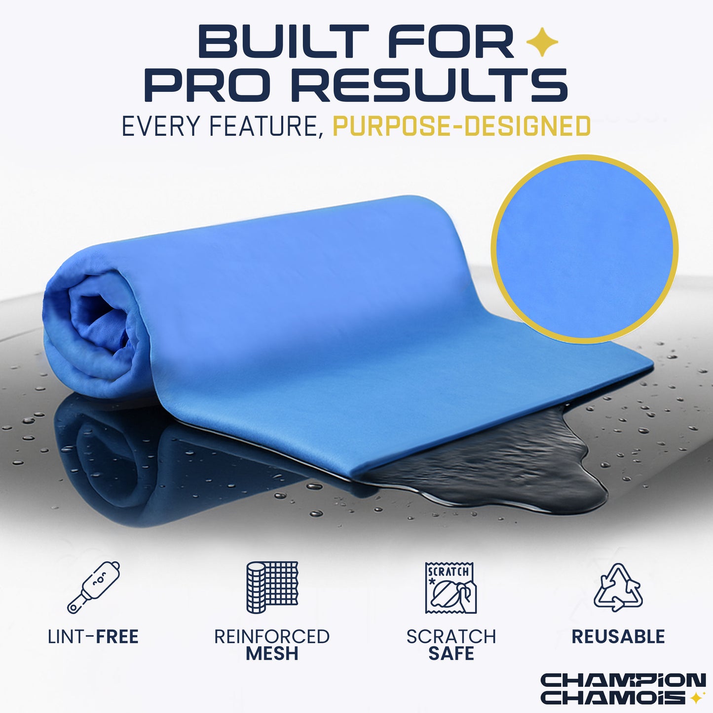 Premium UltraAbsorb+ Shammy Towel for Cars, Boats, Home (26"x17") - Blue Edition