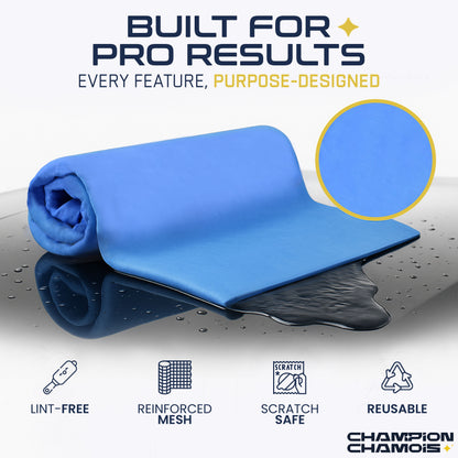 Premium UltraAbsorb+ Shammy Towel for Cars, Boats, Home (26"x17") - Blue Edition